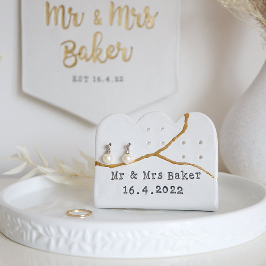Personalised mr and mrs wedding gift earring display stand